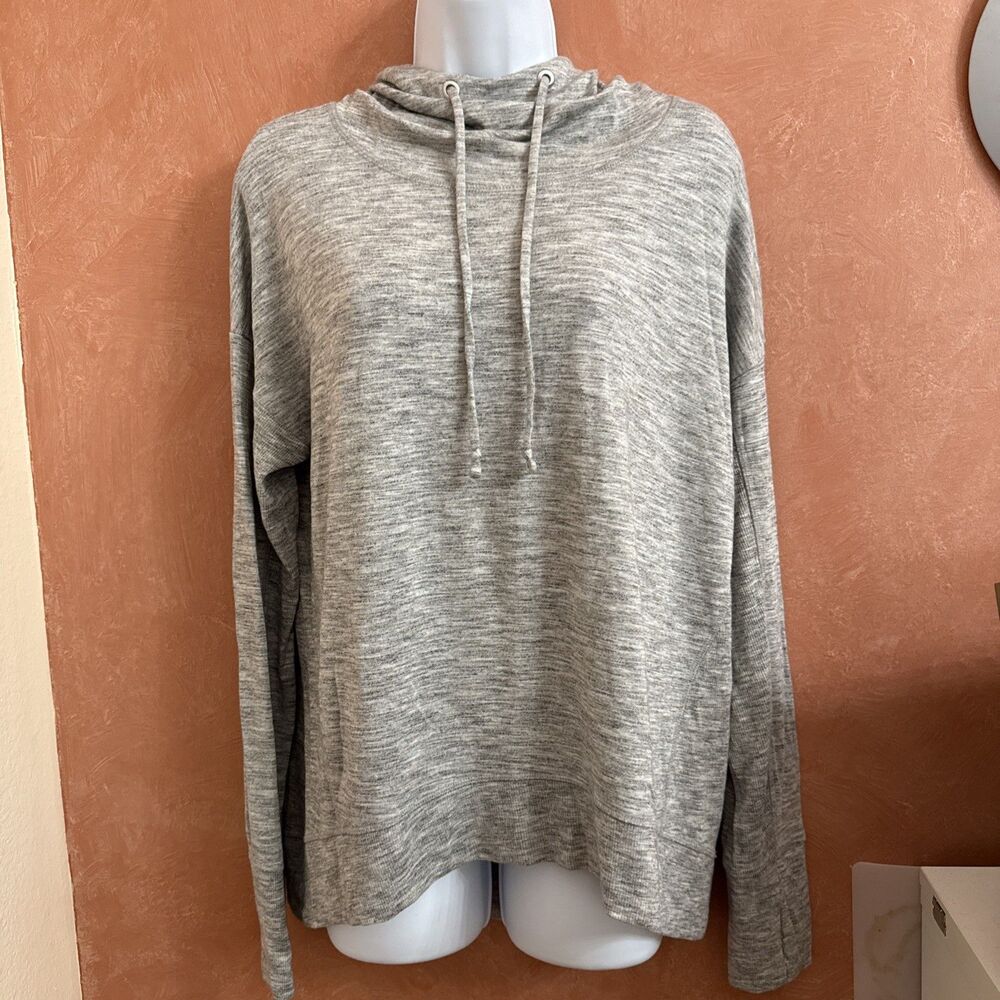 Athleta Hoodie Women's Size L Gray Drawstring Pullover Lightweight Stretch